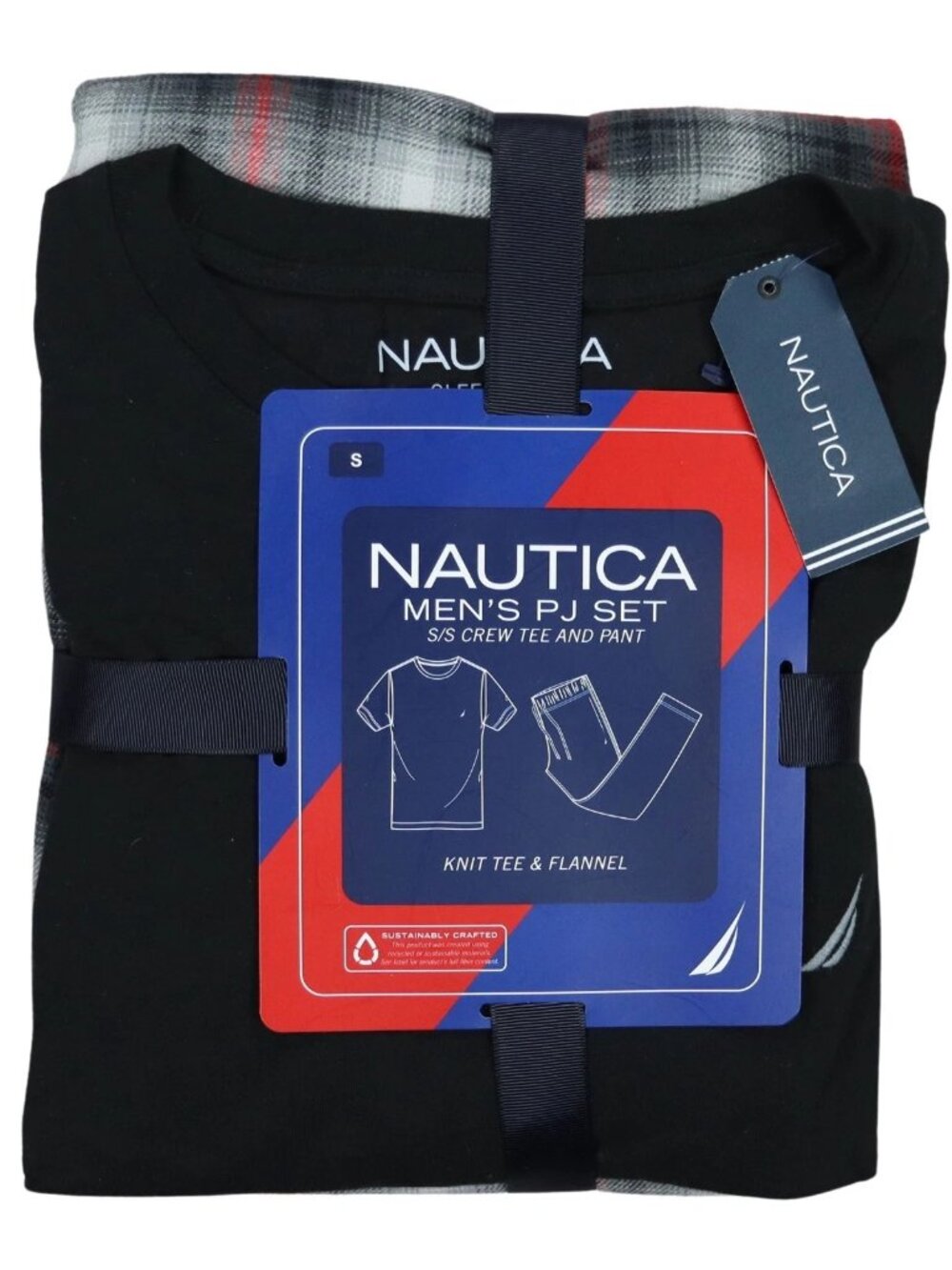 Nautica Knit T-Shirt Crew Top & Flannel Bottom Men's 2-Piece Pajama Set NWT